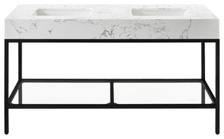 Marmo Bathroom Vanity, White, 60" Wide, Matte Black Finish