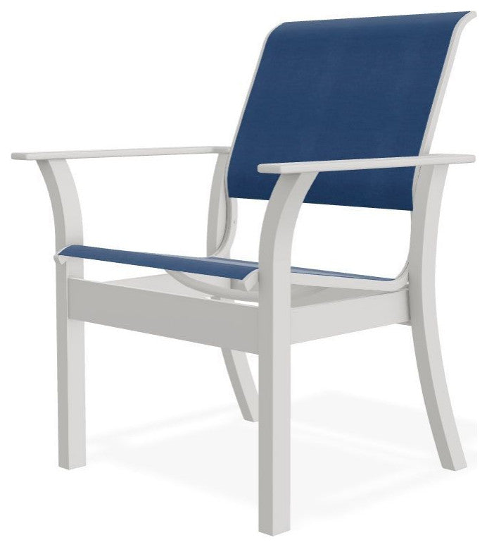 Leeward Sling Stackable Outdoor Dining Chair, Cobalt/Snow