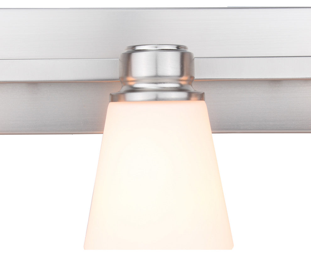 Jordan 2-Light Vanity Light, Satin Nickel With Frosted White Glass Shades