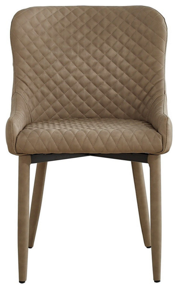 Benzara BM288160 16" Modern Dining Chair, Beige Vegan Faux Leather, Metal Legs