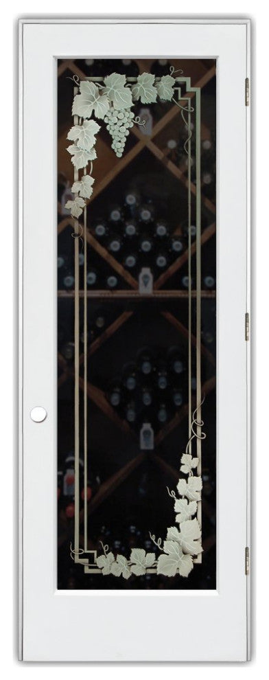 Wine Door - Vineyard Grapes Garland - Primed - 28" x 96" - Knob on Left -...