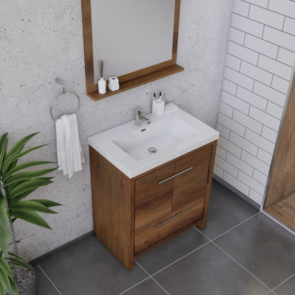 Sortino 30" Modern Bathroom Vanity With Sink, Rosewood