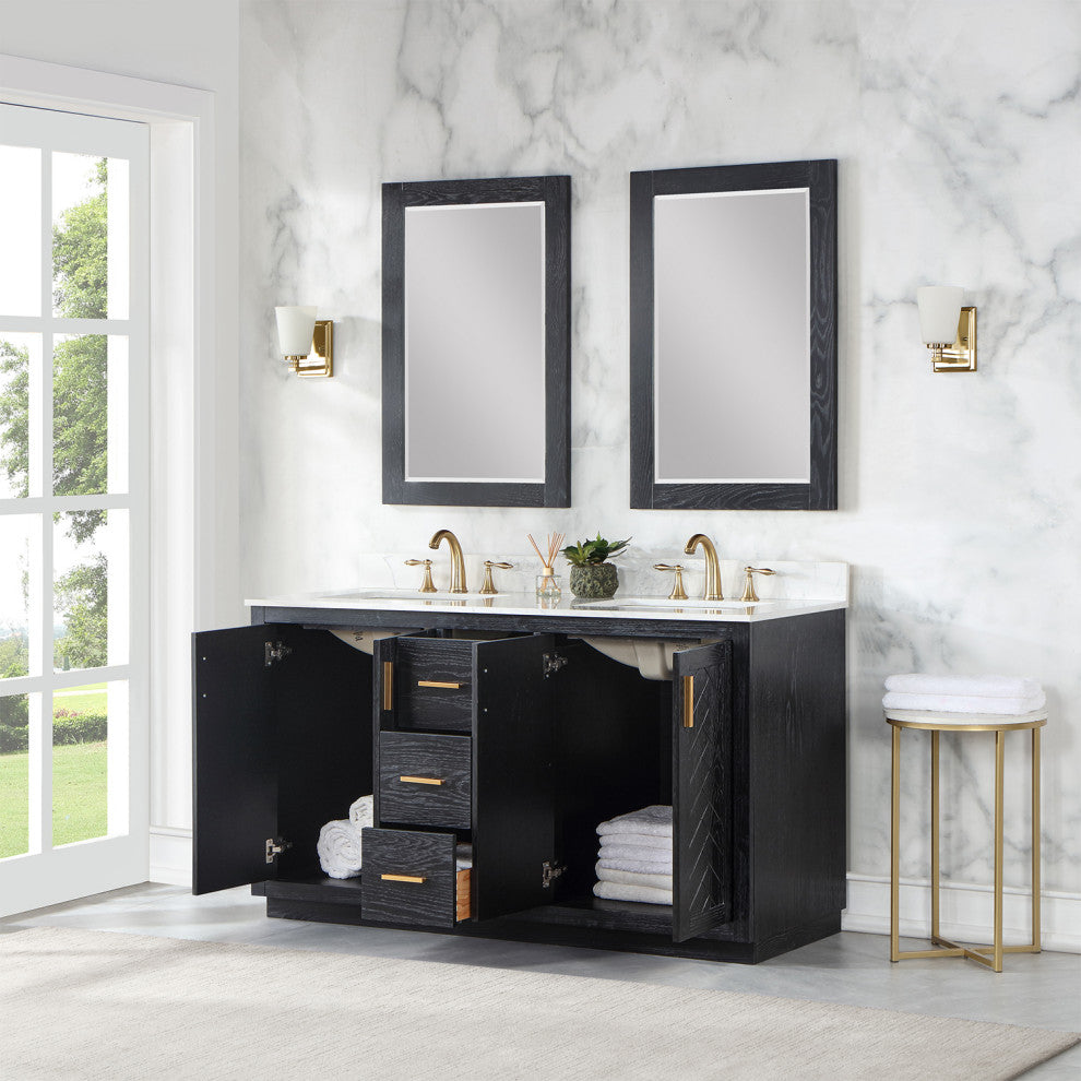 Altair Gazsi Black Oak Bathroom Vanity Set, 60", With Mirror