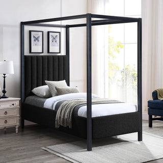 Kelly Boucle Fabric Upholstered Bed, Black, Twin
