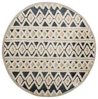 Tufted Geometric Diamonds and Stripes Round Rug, 6' Round