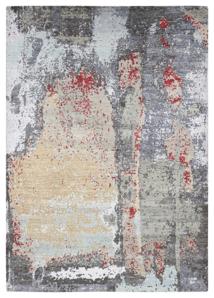 Platinum Gray Abstract Design Denser Weave Pure Wool Hand Knotted Rug 10'x14'2"