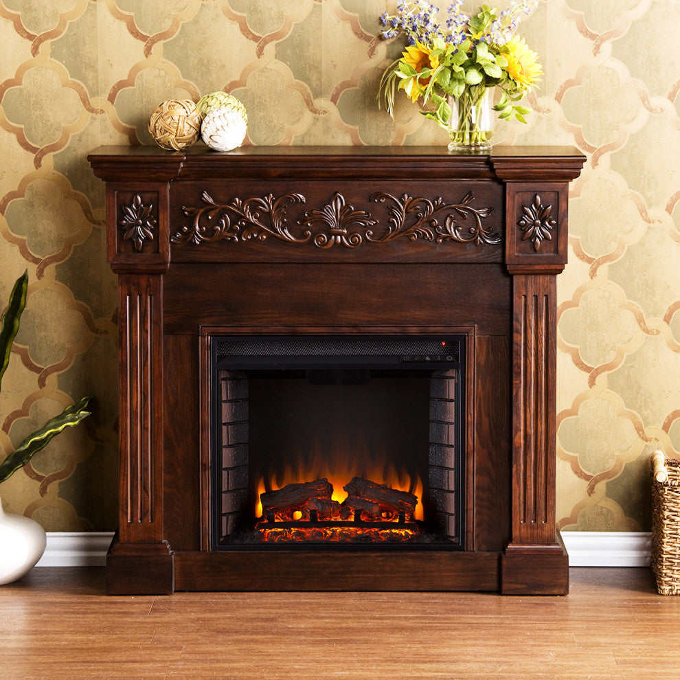 Eastport Carved Electric Fireplace, Espresso