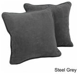 18" Double-Corded Solid Microsuede Square Throw Pillows, Set of 2, Steel Gray