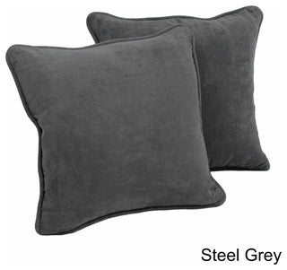 18" Double-Corded Solid Microsuede Square Throw Pillows, Set of 2, Steel Gray