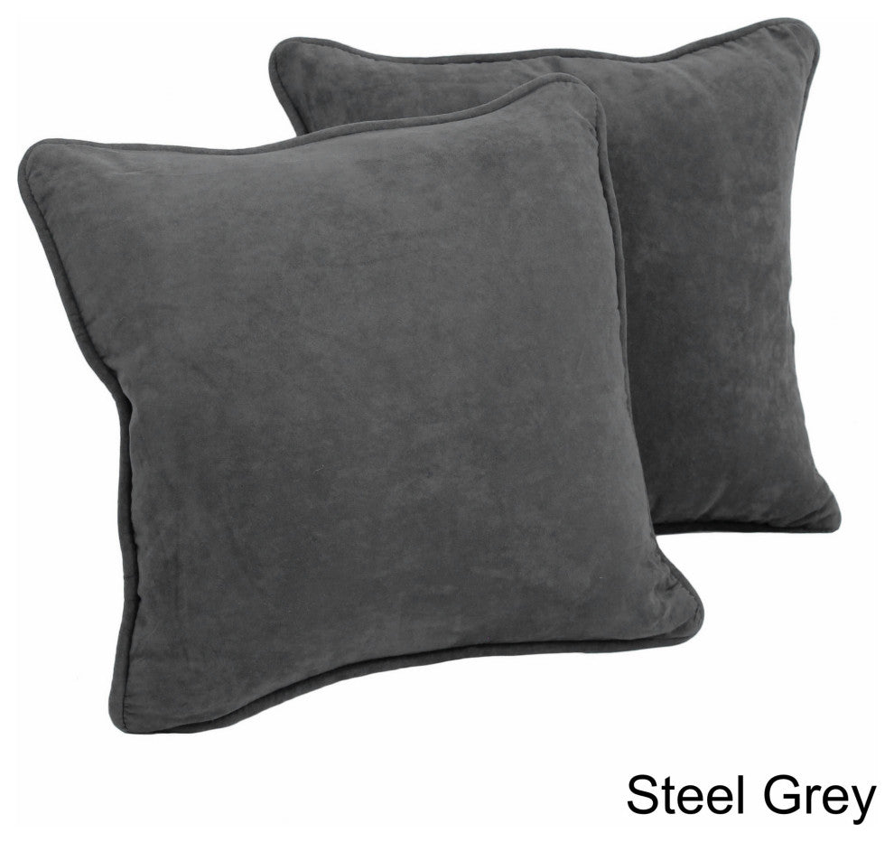 18" Double-Corded Solid Microsuede Square Throw Pillows, Set of 2, Steel Gray