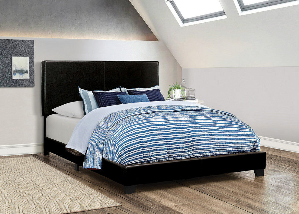 Leatherette Upholstered Bed, Full Size, Black