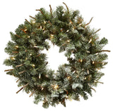 30" Lighted Frosted Pine Wreath