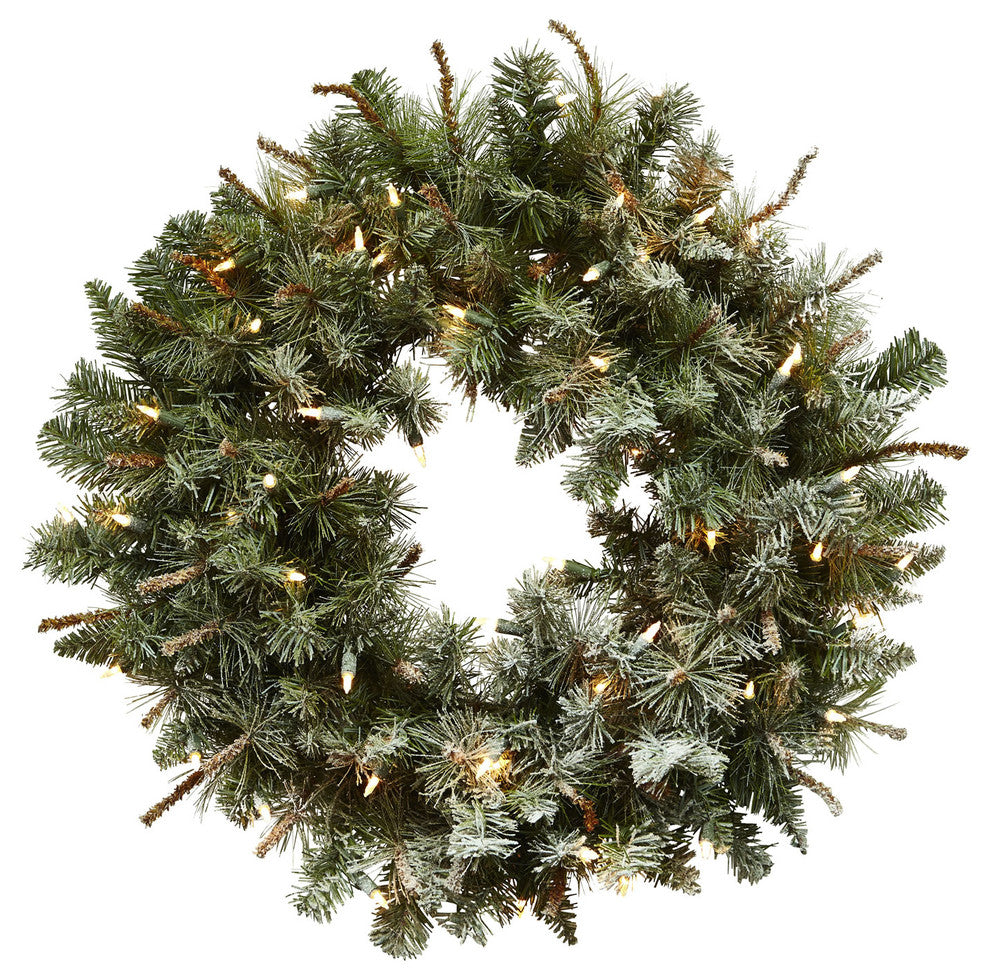 30" Lighted Frosted Pine Wreath