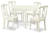 Boke5-Lwh-W 5Pc Round 42 Inch Table And 4 Panel Back Chairs
