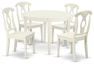 Boke5-Lwh-W 5Pc Round 42 Inch Table And 4 Panel Back Chairs