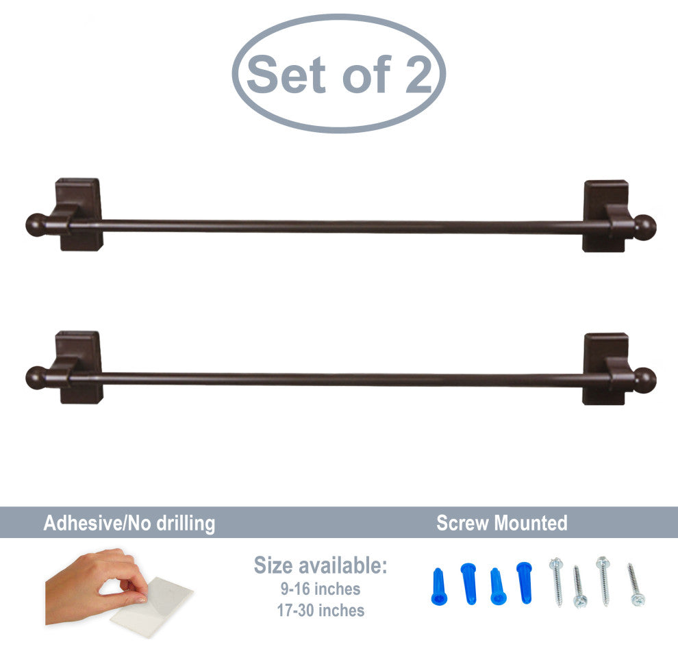 Self-Adhesive Wall Mount Rod, 17"-30", Set of 2, Cocoa