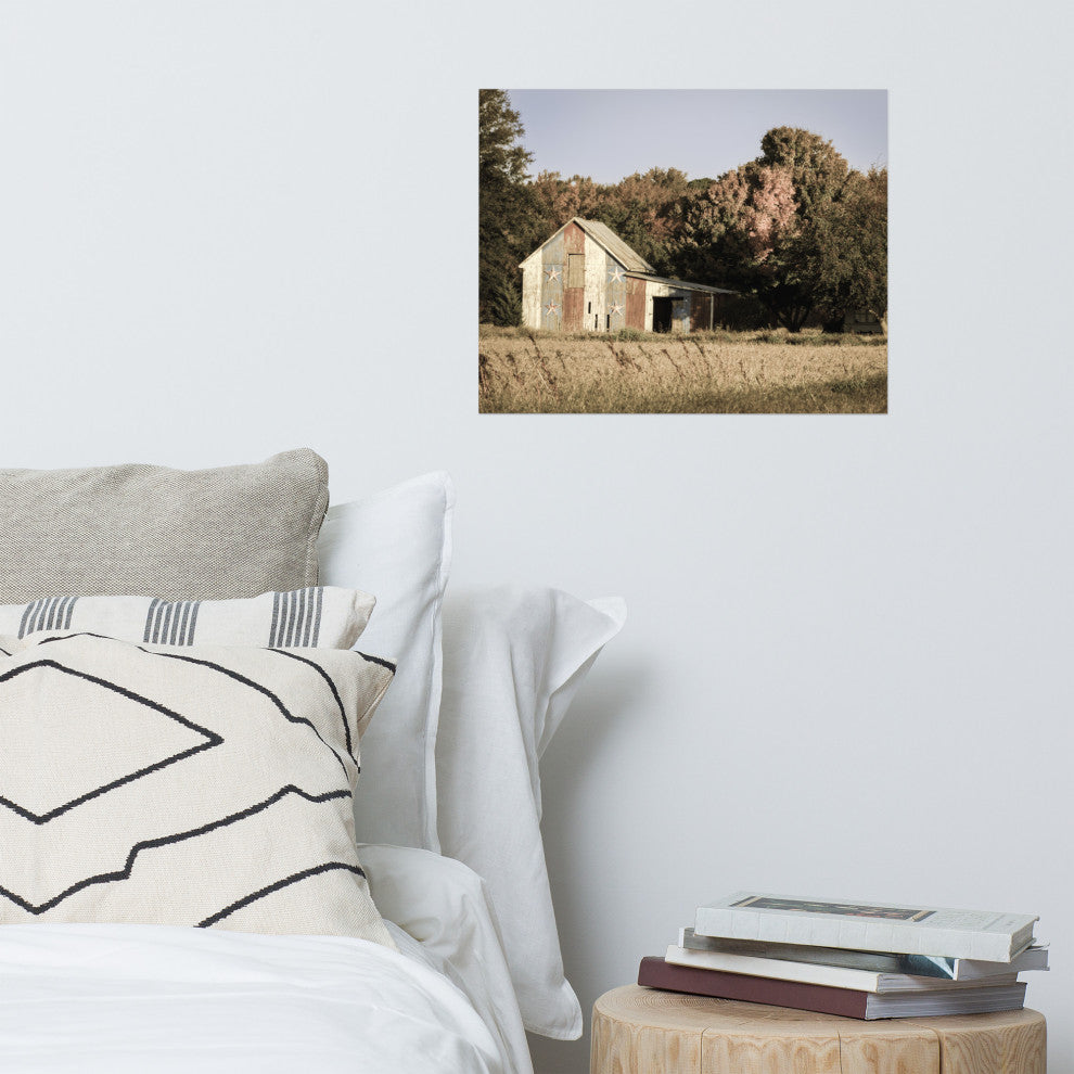 Patriotic Barn in Field Aged Landscape Photo Unframed Wall Art Print, 16" X 20"