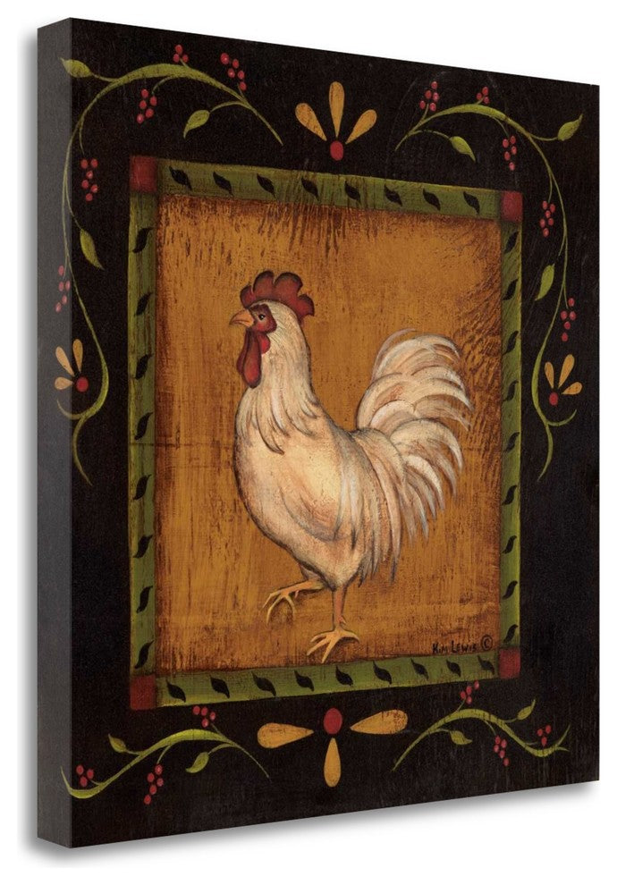 "Square Rooster Left" By Kim Lewis, Giclee Print on Gallery Wrap Canvas