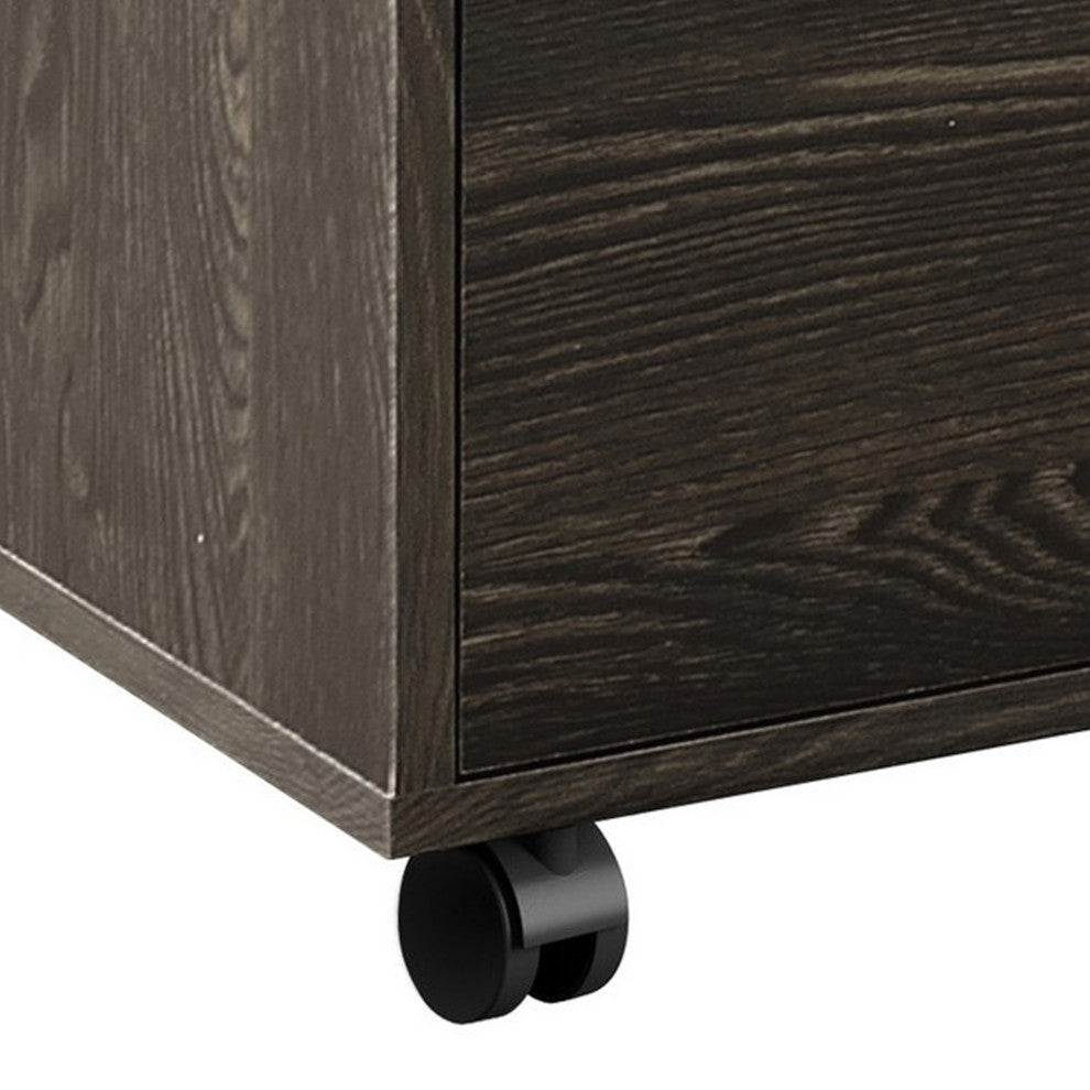 Benzara BM282968 Wood Rolling File Cabinet, 1 Large Cabinet, 1 Drawer, Dark Oak
