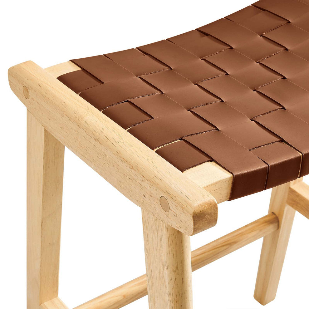 Saoirse Faux Leather Wood Counter Stool - Set of 2 - Natural Brown