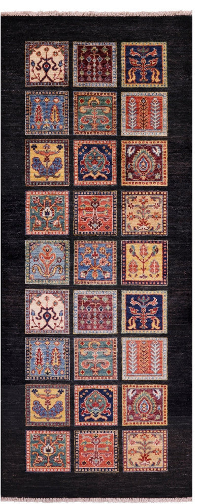 2' 7" X 6' 7" Hand Knotted Persian Garden Design Black Runner Rug Q10686