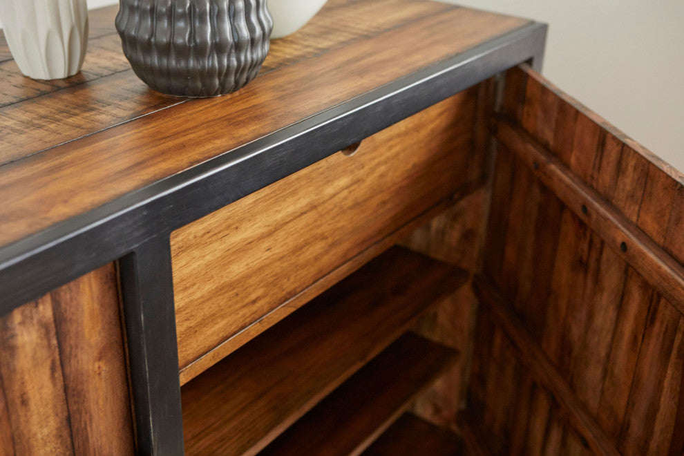 Urban Frontier 57" Pine & Iron Sideboard Server With Hidden Drawers