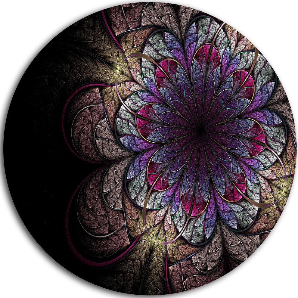 Brown And Blue Soft Fractal Flower, Modern Floral Round Wall Art, 23"