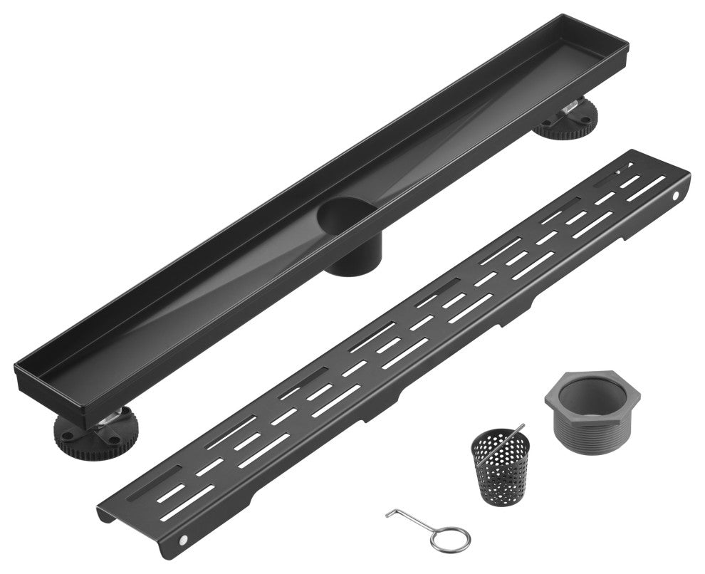Linear Floor Drain with Removable Decorative Cover UPC certified, Matt Black, 24"