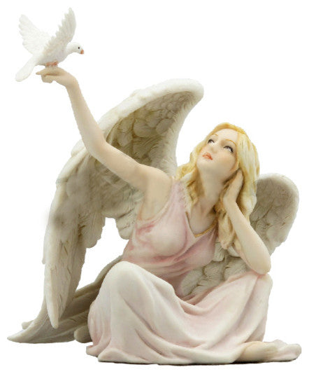 Angel Sitting With Dove On Right Hand, Light Color, Statue