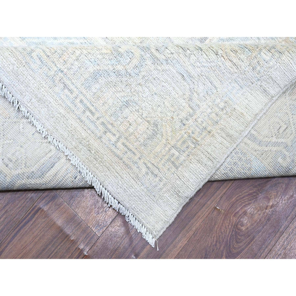 Silver Chalice White Wash Peshawar Mahal Design Wool Hand Knotted Rug 10'x14'4"