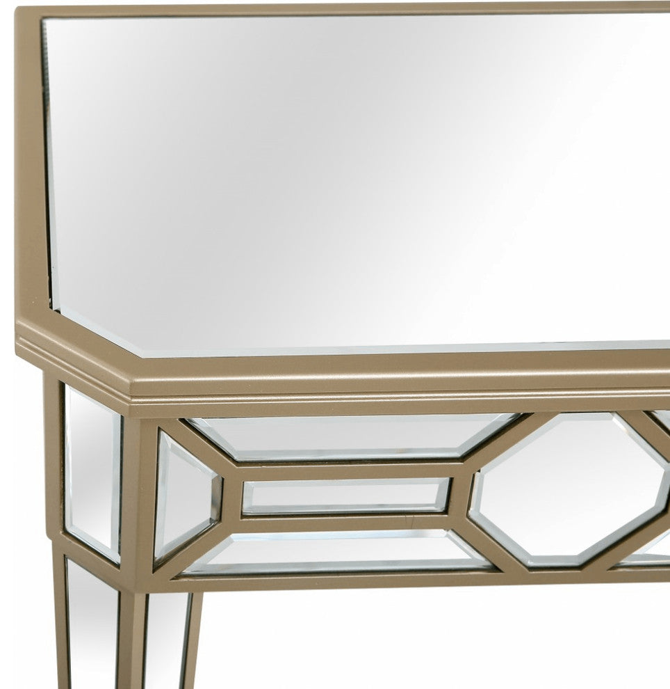 Gold Trimmed Mirrored Console Table