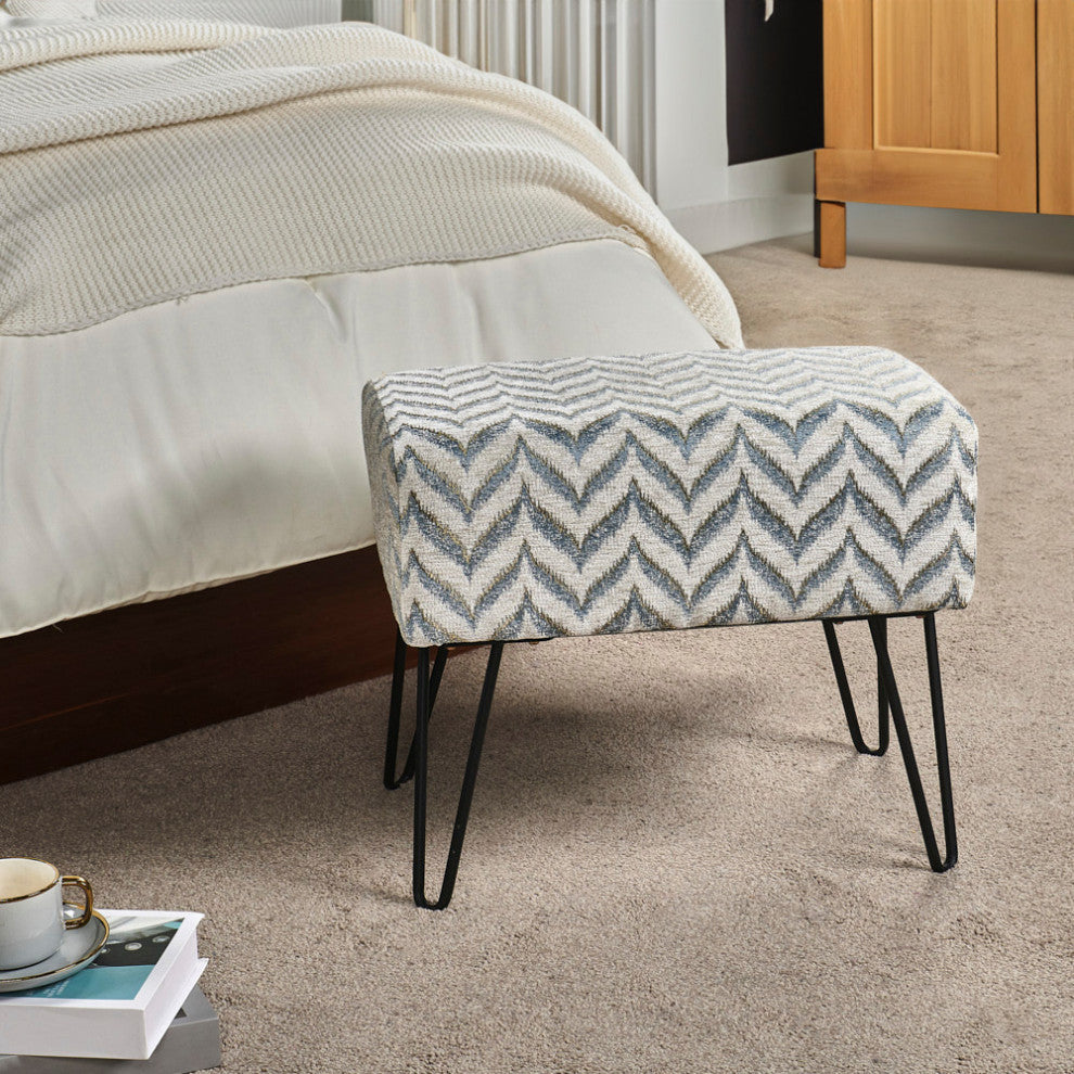 Arusha Jacquard Chenille Ottomans, Light Blue, 19"x13"x7"