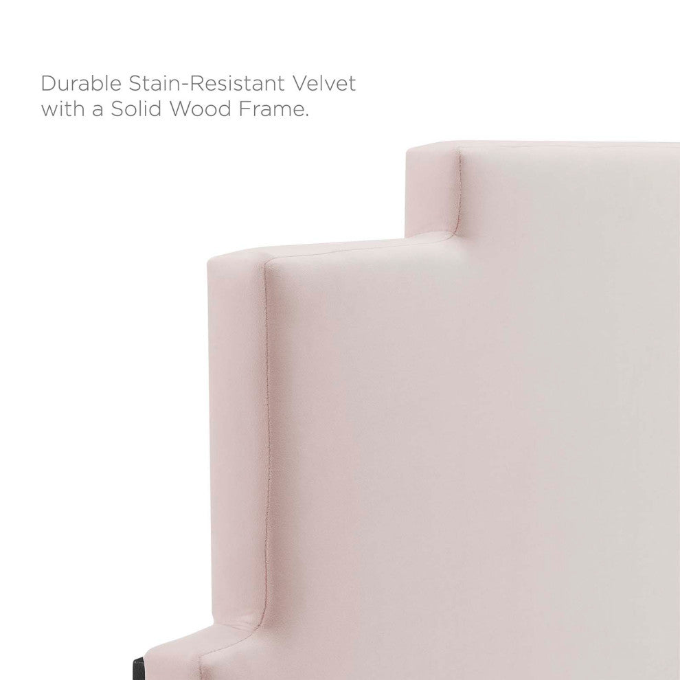 Platform Bed Frame, Full Size, Velvet, Pink, Modern Contemporary, Bedroom Master