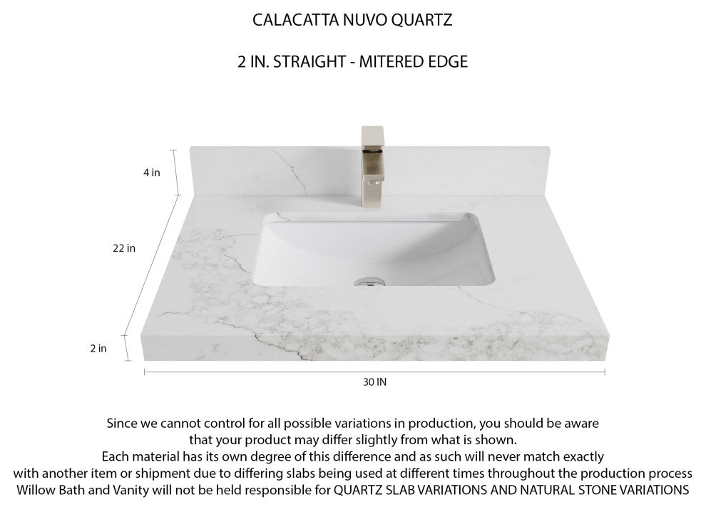 Malibu Mango 30 Single Sink Bath Vanity in Natural 2" Calacatta Nuvo