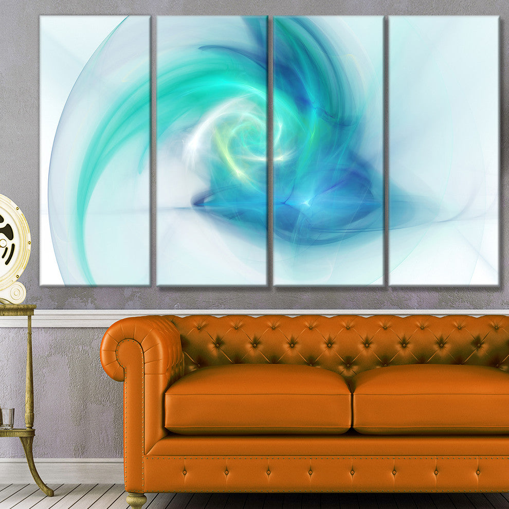 Light Blue Fractal Abstract Texture, Abstract Canvas Wall Art, 48"x28", 4 Panels