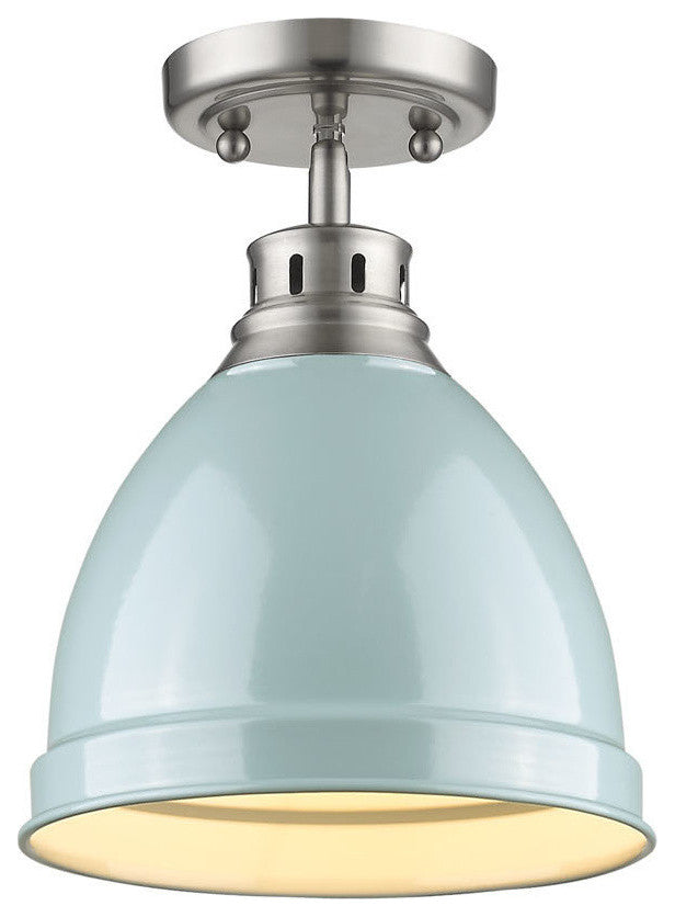 Duncan Flush Mount, Pewter With Seafoam Shade