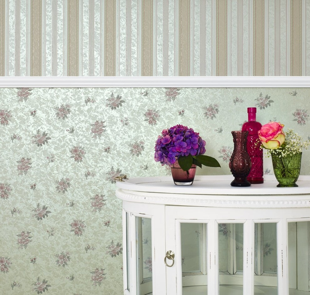Classic Moments, Romantic Renaissance Striped Damask Cream Wallpaper Sample