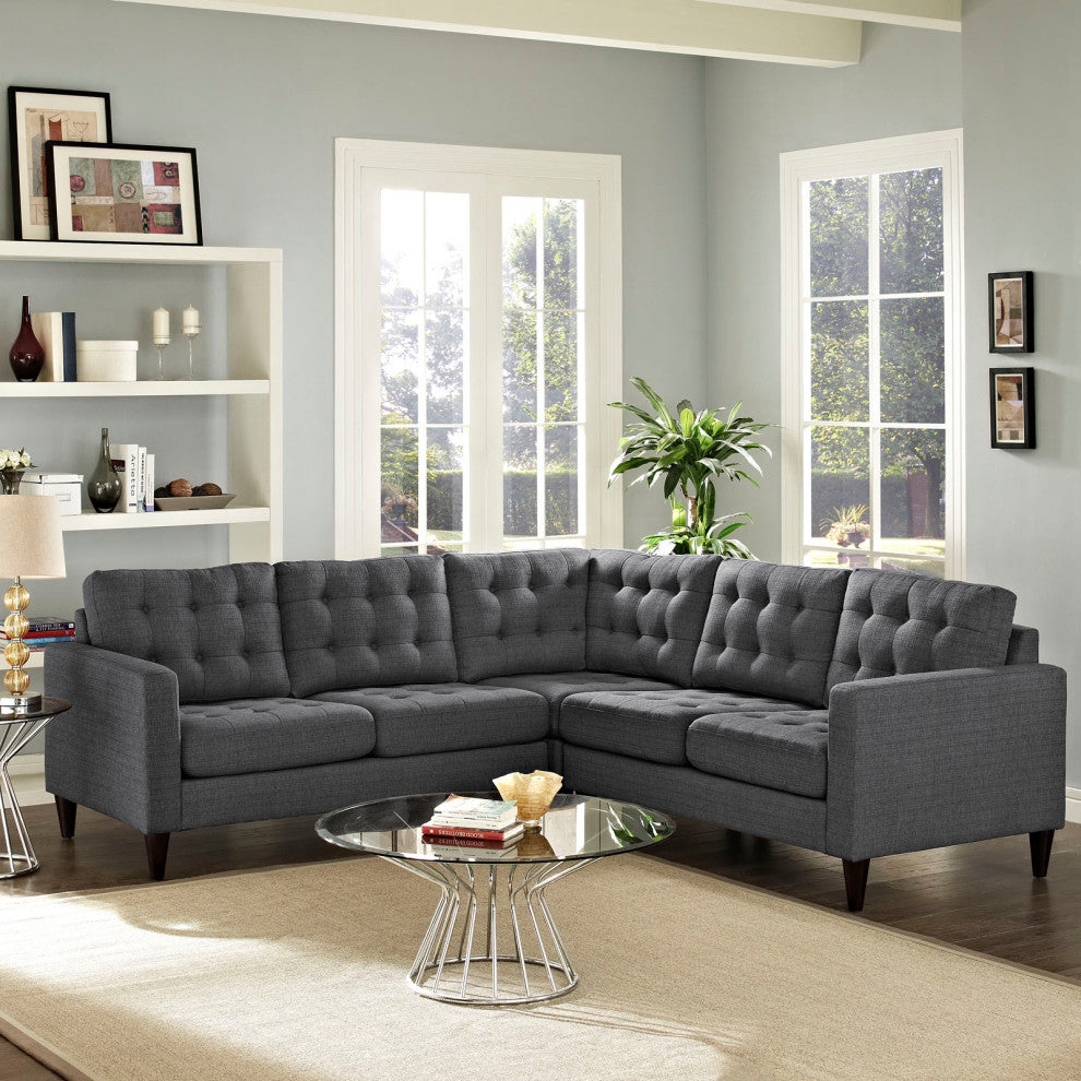 Modern Gray Empress 3 Piece Upholstered Fabric Sectional Sofa Set
