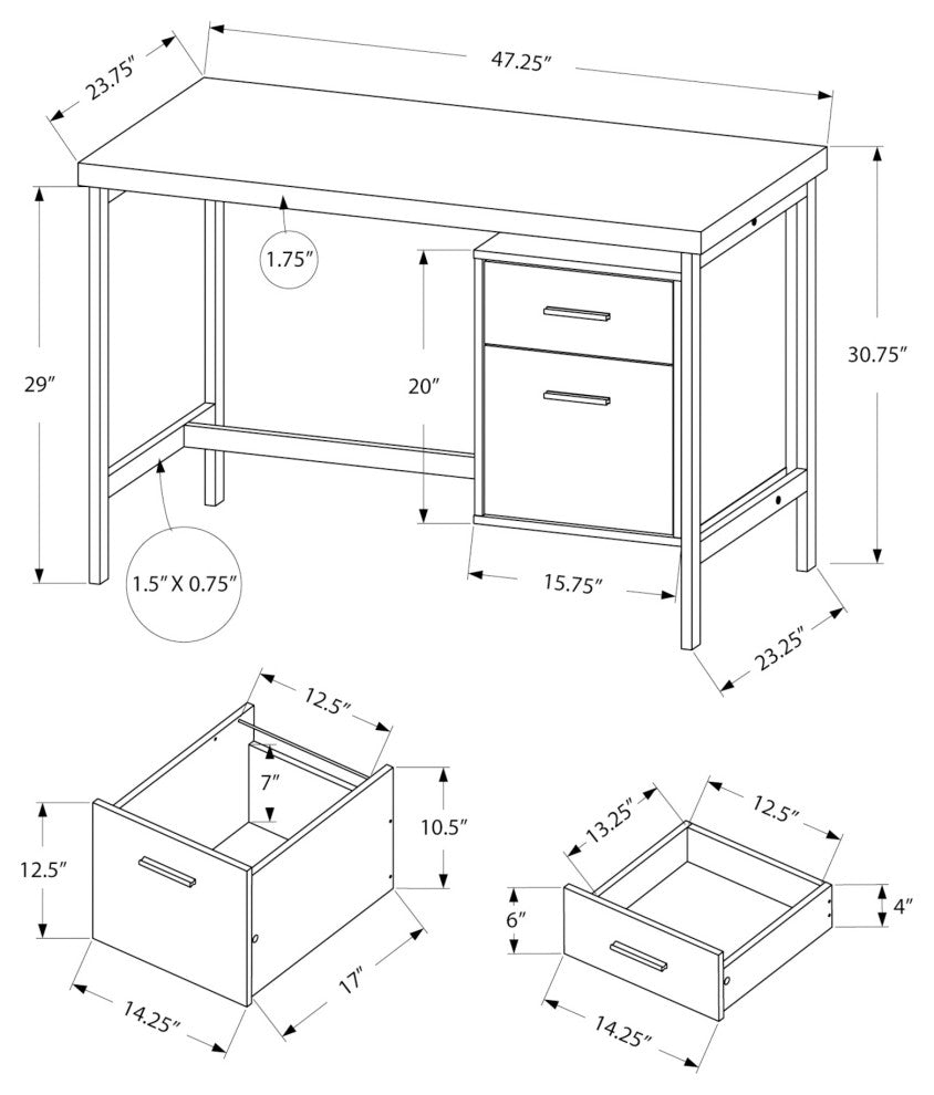 Computer Desk - 48"L / Black / Grey Top / Black Metal