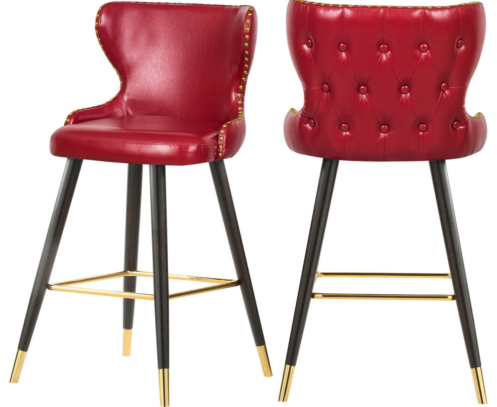 Hendrix Faux Leather Upholstered Bar Stool, Set of 2, Red