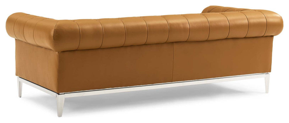 Tufted Loveseat and Sofa Set, Leather, Tan, Modern, Living Lounge Hospitality