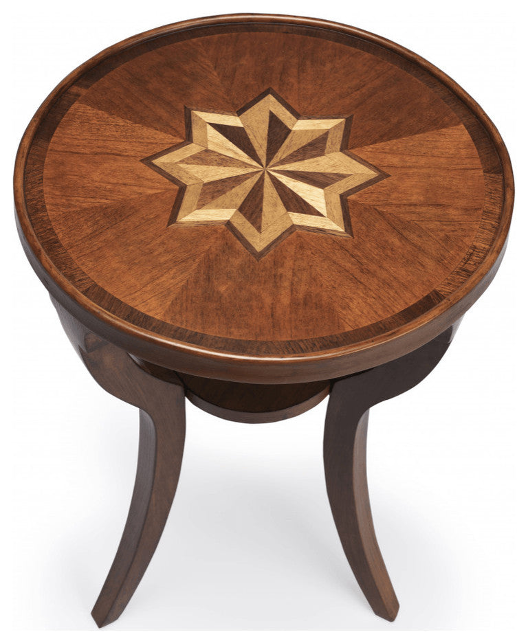 24" Brown And Olive Ash Manufactured Wood Round End Table With Shelf