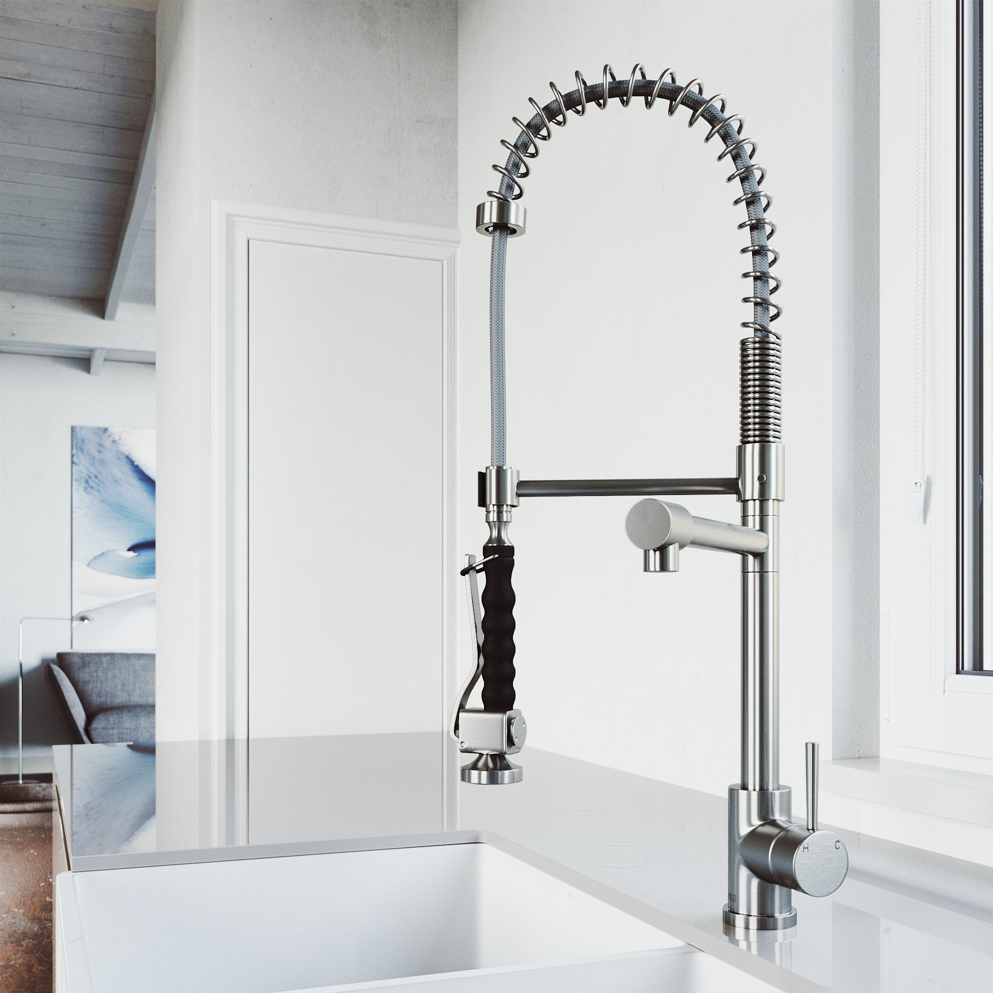 VIGO Zurich 27" H Single Handle Pull-Down Sprayer Kitchen Faucet, Stainless Steel, Without Extras
