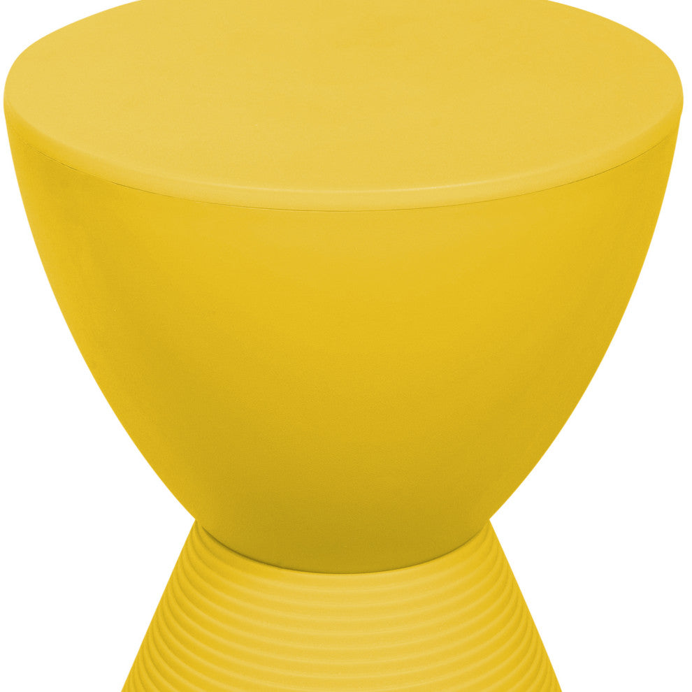 Round Side Table in ABS Plastic Ribbed Design End Table with Removable Lid, Yellow
