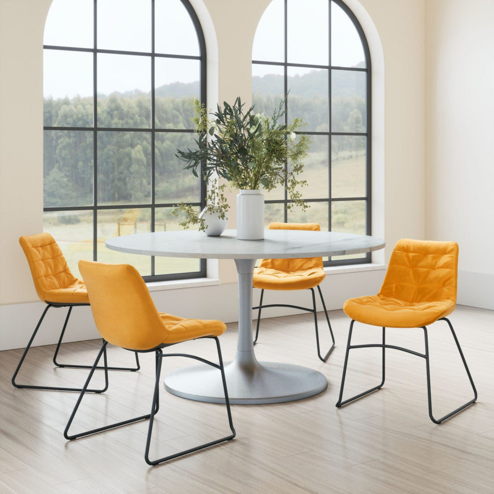 Dining Chair, Set of 2, Steel Metal, Fabric, Yellow, Black, Kitchen Cafe Bistro