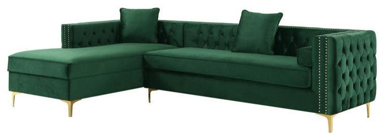 Levi Sofas Hunter Green Velvet 70L x 115W x 30H Gold Nailhead Trim Button Tufted