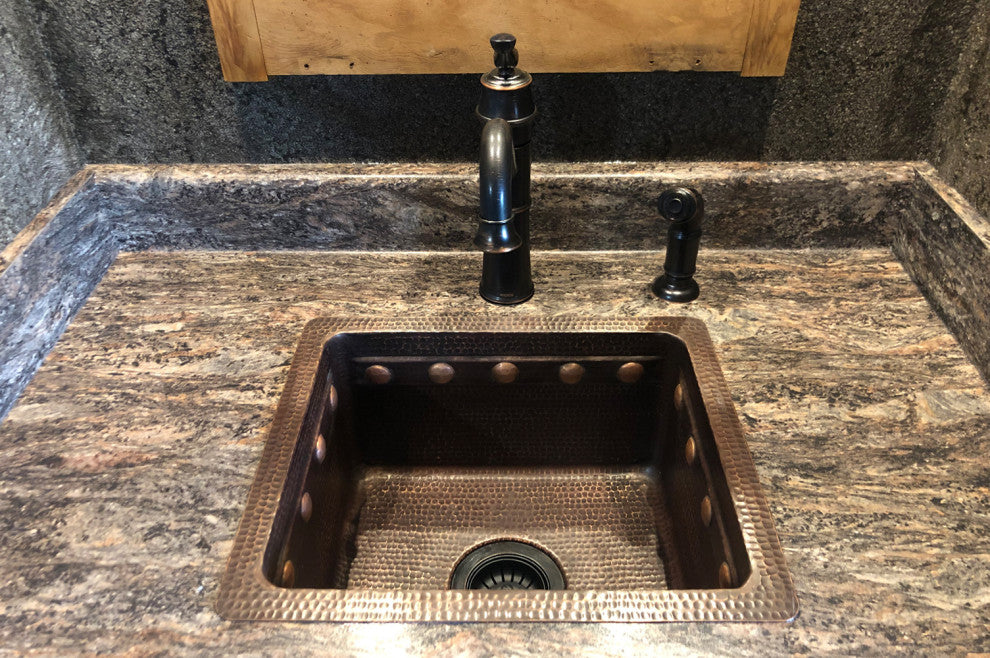 16" Gourmet Rectangular Hammered Copper Bar/Prep Sink With Barrel Strap Design