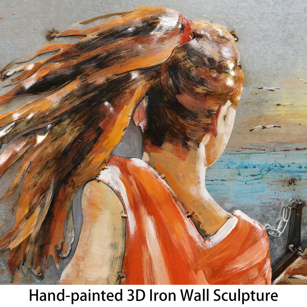 "Lighthouse" Mixed Media Iron Hand Painted Dimensional Wall Art 40"x40"