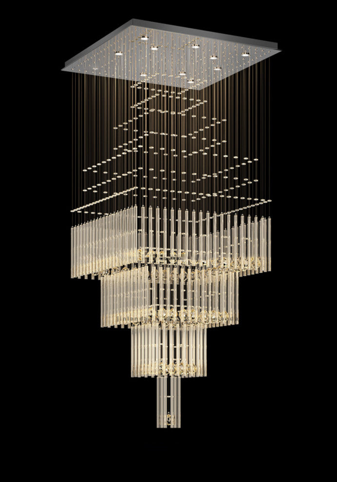 Tourrette-Levens | Modern Crystal LED Ceiling Chandelier with Square Base, 9 Lights, Cool Light