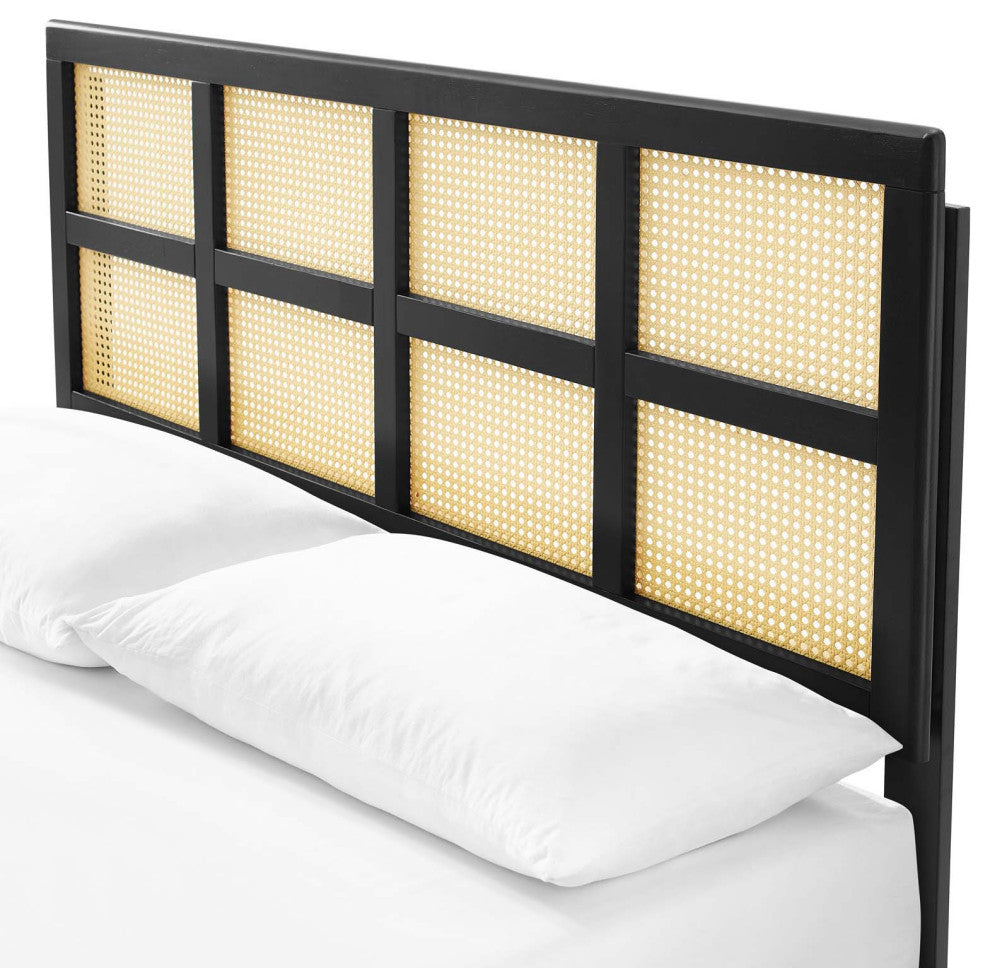 Platform Bed Frame, King Size, Wood, Black, Modern Mid-Century, Bedroom Master